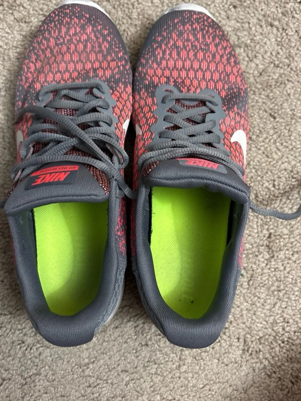 Nike Gray and Coral Knit Air Max Trainers